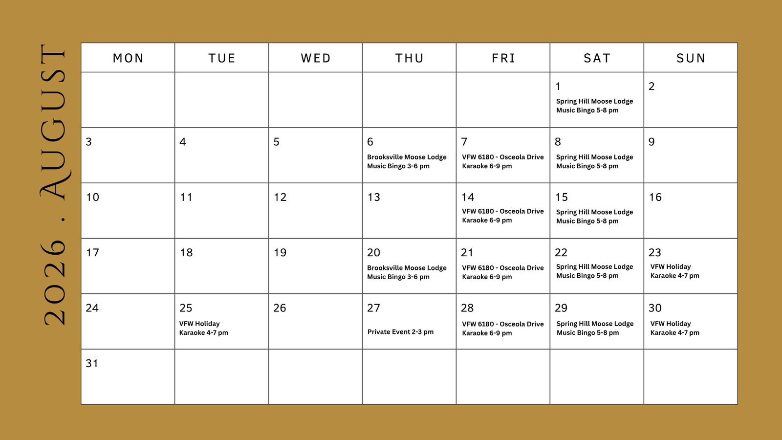 Events for August
